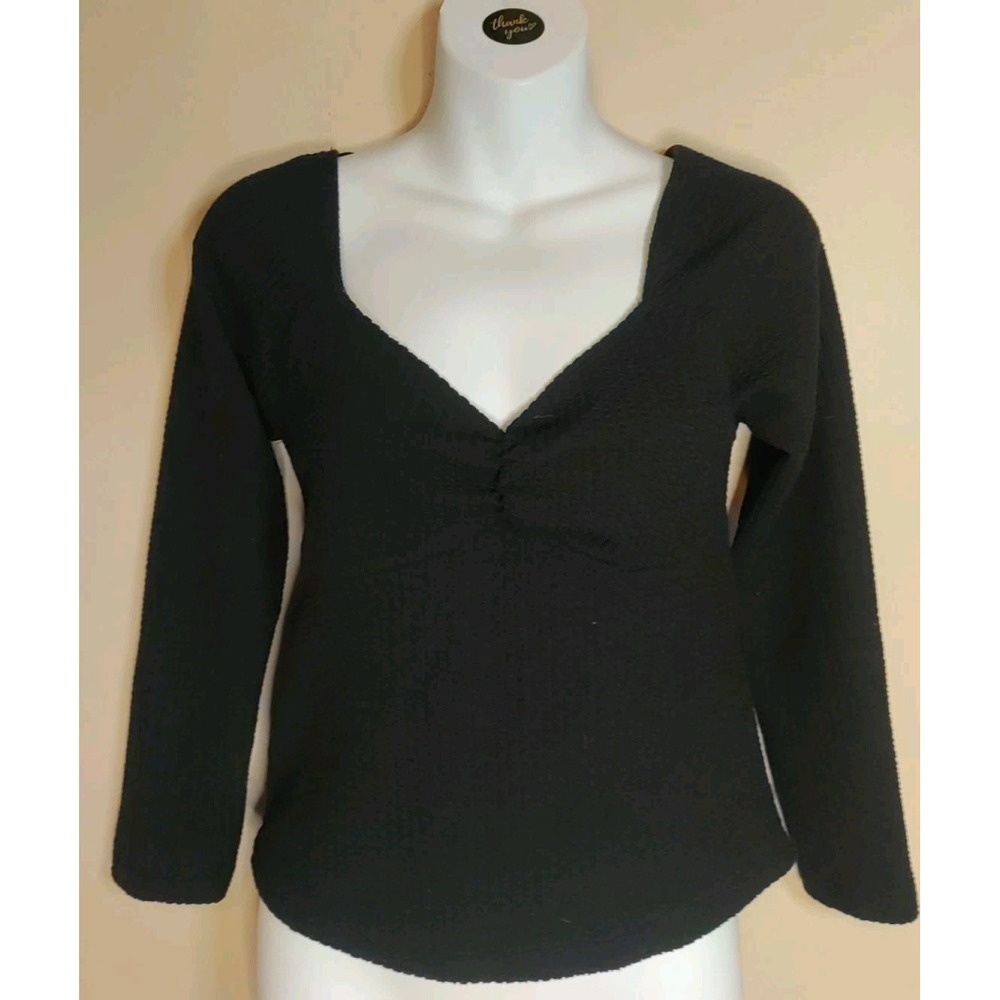 maeve anthropologie Black Ruch Front Textured Long Sleeve Top Size S